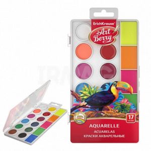 Краски акварельные ErichKrause Neon 17 цветов с увеличенными кюветами