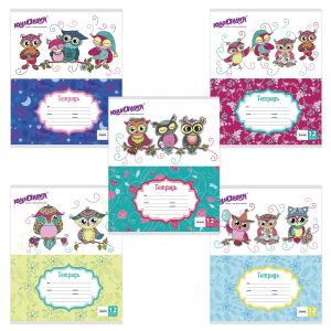 Тетрадь 12 л. ЮНЛАНДИЯ линия, обложка картон, «УМНЫЕ СОВЫ», 104912