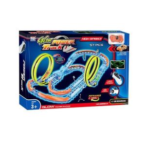 Автотрек (54,5*7*36,5см) светящ. (57 дет.,машинка,акк.3.7V,USB) в кор.