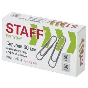 Скрепки STAFF эконом,50мм,метал.гофрир. 50шт. 220011