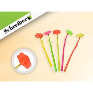 Ручка шариковая « Schreiber » Цветок синяя 0,7мм цветной силиконовый корпус