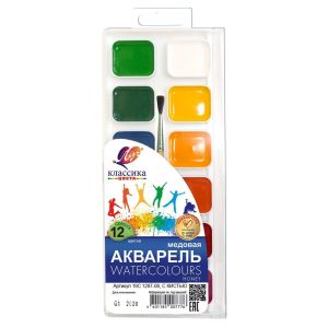 Акварель «Классика» 12 цв. с  кистью пласт  уп  арт.19С1287-08