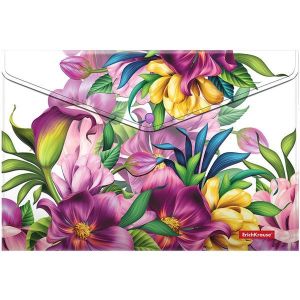 Папка-конверт на кнопке пластиковая ErichKrause® Tropical Flowers, A4