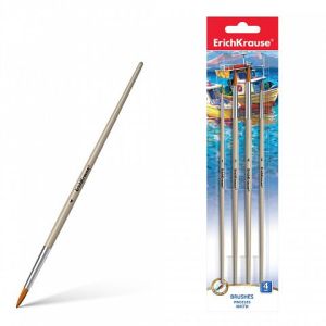 Кисти ErichKrause® для акварели и гуаши, синтетика, 4 штуки