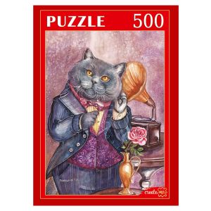 ПАЗЛЫ 500 элементов. КОТ С ГРАММОФОНОМ (Арт. ХП500-5883)