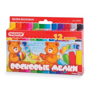 Восковые мелки   утолщенные ПИФАГОР12цв. на масляной основе, яркие цвета