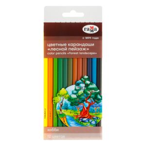 Карандаши цветные Гамма «Хобби. Лесной пейзаж», 12цв., заточен., ПВХ, европодвес