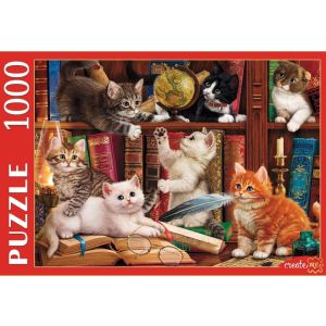 ПАЗЛЫ 1000 элементов. П1000-9660 КОТЯТА НА КНИЖНОЙ ПОЛКЕ