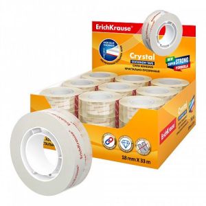 Клейкая лента ErichKrause Crystal, повышенной прозрачности, 18ммх33м