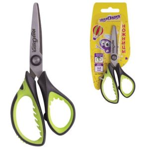 Ножницы Юнландия «Basic» 140мм черно-салатовые