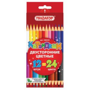 Карандаши двухсторонние ПИФАГОР 12шт.,24цв.заточенные,карт.упак,180244