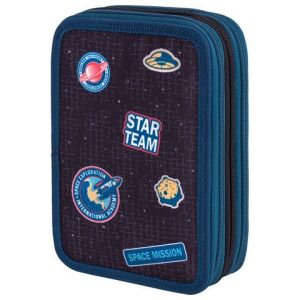 Пенал BRAUBERG, 3 отделения, полиэстер, 21х14 см, «Space mission», 270729