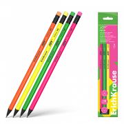 Набор из 4 чернографитных карандашей пластиковых ErichKrause JOY® Neon, круглых, с ластиком, HB (в п