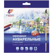 Карандаши « Луч » акварельные Классика цвета 24цв с кистью, шестигранные, деревянные, картонная упаковка, европодвес