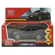 369974 Машина металл BMW X6 длина 12 см, двери, багаж, инер, темно серый, кор. Технопарк