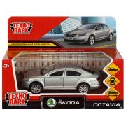 369128 Машина металл SKODA OCTAVIA 12 см, двери, багаж, инерц. серебристый  кор. Технопарк