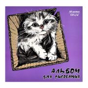 Альбом для рисования 40 л, арт. 60367 МИЛЫЙ КОТИК (170х170 мм), 120 г/м², обложка - полноцветная печать, УФ-лак сплошной, клеевое скрепление с откидной крышкой/