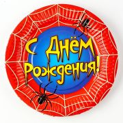 Тарелки  одноразовые бумажные «С днем рождения» паутина, 18 см   10718965