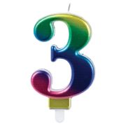 Свеча-цифра для торта «3» «Радужная», 9 см, ЗОЛОТАЯ СКАЗКА, с держателем, в блистере, 591436