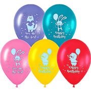 Воздушные шары,  10шт., М12/30см, MESHU «Happy birthday», пастель, ассорти