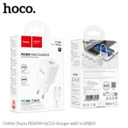 Блок питания сетевой 1 USB, 1 Type-C HOCO C149A, Q.C., PD30Вт, кабель Type-C-8 pin, цвет: белый
