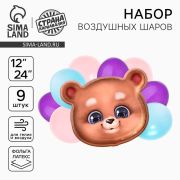 Шары воздушные, набор «Мишка», фольга, латекс, 9 шт.