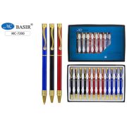 Ручка шариковая « Basir » синяя 0,7мм металлическая, поворотный механизм, цветной корпус (ассорти), клип и наконечник-золотистые со стразой