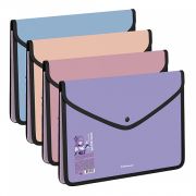 Папка-конверт на кнопке пласт. ErichKrause Soft Manga, обшитая, с текстильной вставкой, A4, непрозрачный, ассорти (в пакете по 4 шт.)