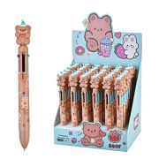 Ручка шариковая автоматическая CUTE BEAR, 6 цв. (ФИОЛЕТОВЫЙ, ЧЕРНЫЙ, СИНИЙ, КРАСНЫЙ, ЗЕЛЕНЫЙ, ЖЁЛТЫЙ), пулевидный пиш.узел 0.7мм, корпус пластиковый цветной, сменный стержень 87 мм, картонный дисплей