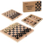 Настольная игра 3в1 Шахматы, шашки, нарды, размер игрового поля 24х24см., коробка