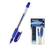 Ручка гелевая « Pensan » Soft Gel синяя 0,5мм, толщина письма 0,3мм, игольчатый пишущий узел, прозрачный корпус, резиновый держатель, картонная упаковка, 10317120/161124/5075256