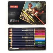 Карандаши 12 цв. Nyoni CD-402/NY-6 акварельные, деревянные, заточенные, в металлической коробке, кисть синтетика в комплекте N2812 (1/8/96)