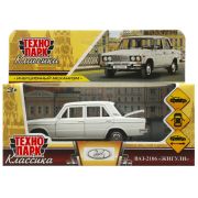 Машина металл ВАЗ-2106 ЖИГУЛИ 12 см, двери, багаж, инерц, белый, кор. Технопарк в кор.2*36шт