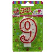 Свеча-цифра «9» красное ассорти 7,5см