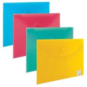 Папка-конверт с кнопкой BRAUBERG А4 прозр.ассорти0,15мм 225174