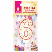 Свеча-цифра для торта «6» ДВУСТОРОННЯЯ с конфетти, 8,5 см, ЗОЛОТАЯ СКАЗКА, держатель, блистер, 591399