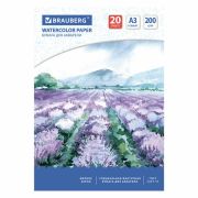 Бумага для акварели БОЛЬШАЯ А3, 20 л., 200 г/м2, BRAUBERG, «Долина», 122908