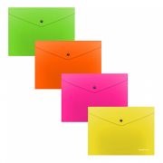 Папка-конверт на кнопке пластиковая ErichKrause® Glossy Neon, непрозрачная, C6, ассорти (в пакете по 12 шт.)