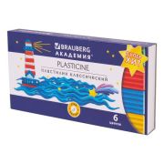 Пластилин классический BRAUBERG «АКАДЕМИЯ ХИТ», 6 цветов, 120 г, стек, ВЫСШЕЕ КАЧЕСТВО, 106440