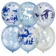 Воздушные шары,  25шт., М12/30см, ПатиБум «Кристалл Bubble. Зимняя сказка», ассорти, европодвес