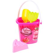 Песочный набор «Десерт»(ведерко,лопатка,2формочки,грабли) в сетке (20*16,5*17)