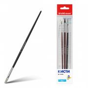 Кисти ErichKrause® Basic для акварели и гуаши, пони и щетина, 3 штуки, в полибеге