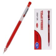 Ручка гелевая « Basir » одноразовая красная 0,5мм игольчатый пишущий узел, полупрозрачный корпус, увеличенный объем чернил, граненый наконечник, прозрачный колпачок