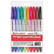 Набор ручек шариковых Brauberg, 10шт, 1мм, корп. прозр.