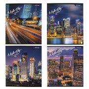 Тетрадь 36 л., А5, клетка, Alingar «Night city », скрепка, второй блок, мелованный картон, 4 дизайна в пленке т/у