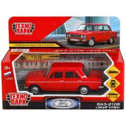 299341 Машина металл ВАЗ-2106 ЖИГУЛИ длина 12 см, двери, багаж, инерц,красный, кор. Технопарк