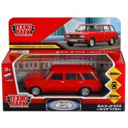 299589 Машина металл ВАЗ-2104 ЖИГУЛИ длина 12 см, двери, багаж, инерц,красный, кор. Технопарк