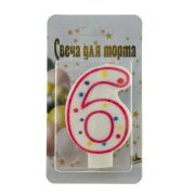 Свеча-цифра Горох красный контур «6» (уп. по 60 шт.)