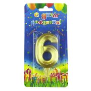 Свеча-цифра ГРАНЬ золотой металик «6»