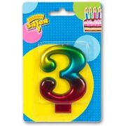 Свеча -цифра Радуга металлик «3» 8 см
